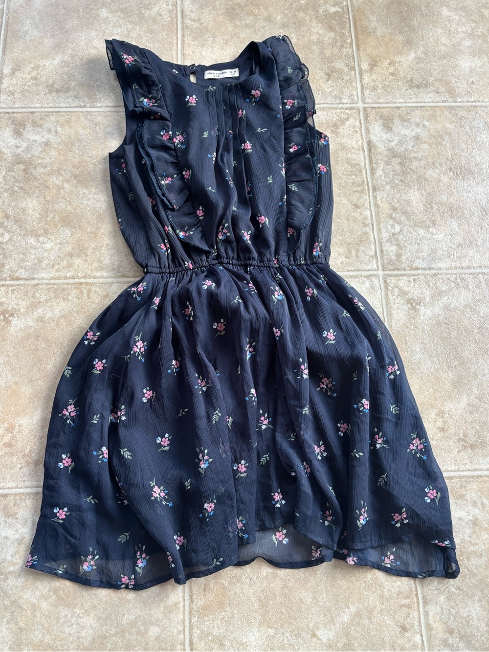 abercrombie kids Navy Floral Ruffle Dress with Pink Accents